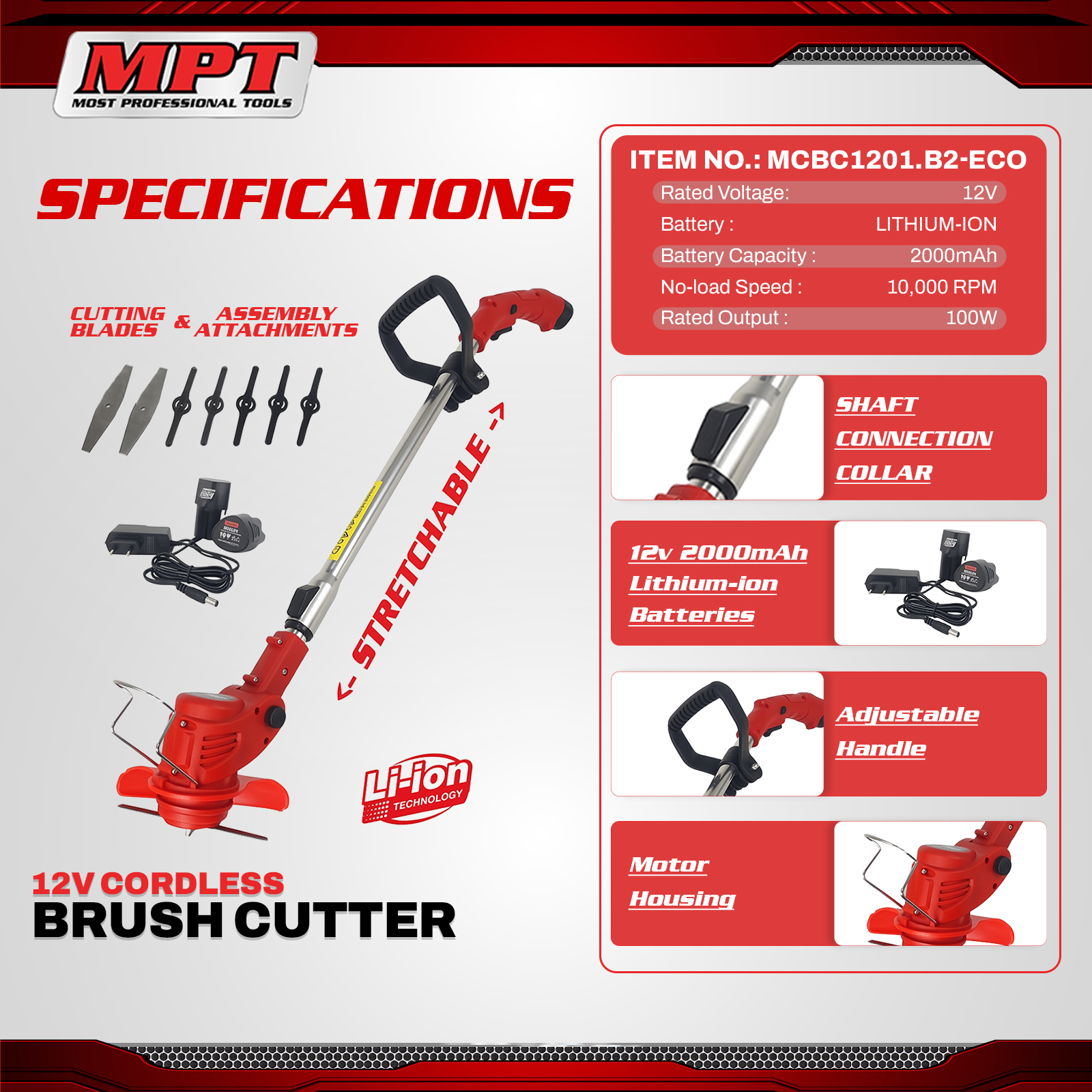 MPT MCBC1201.B2-ECO 12V Cordless Brush Cutter - Image 2