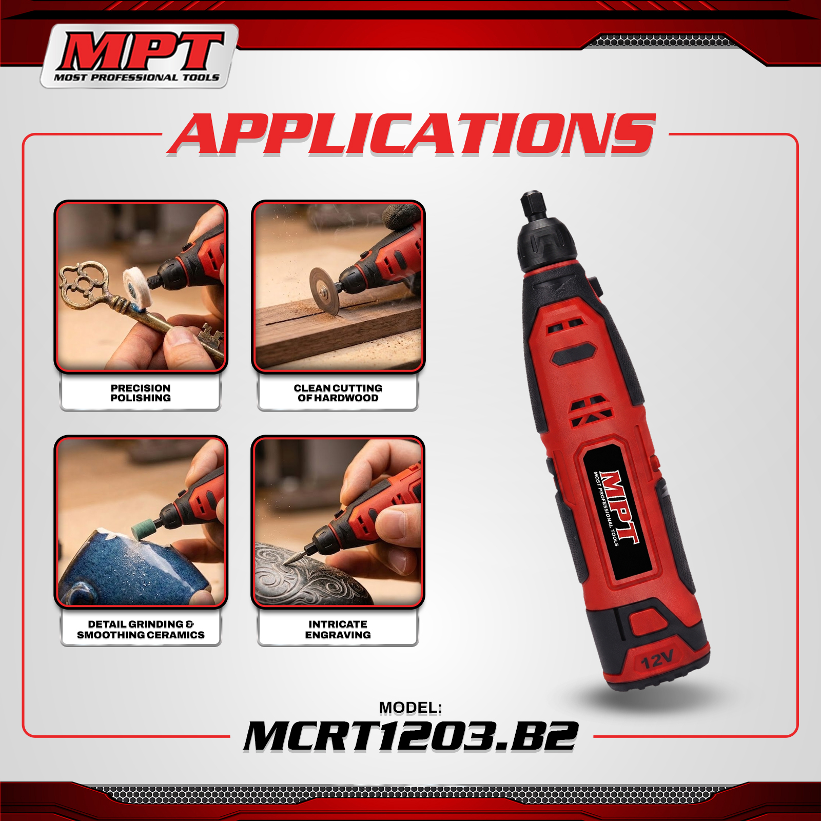 MPT MCRT1203.B2 12V Cordless Mini Die Grinder - Image 4