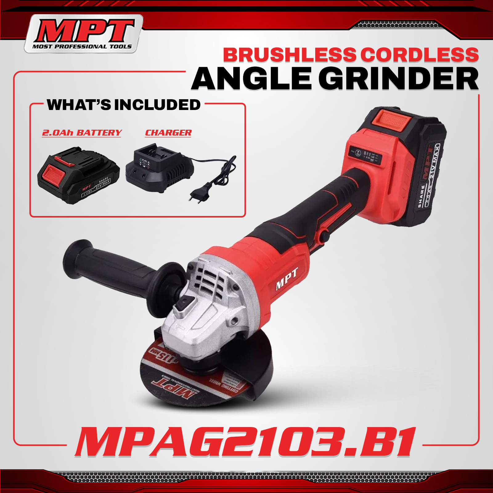 MPT MPAG2103.B1 Brushless Li-Ion Cordless Angle Grinder