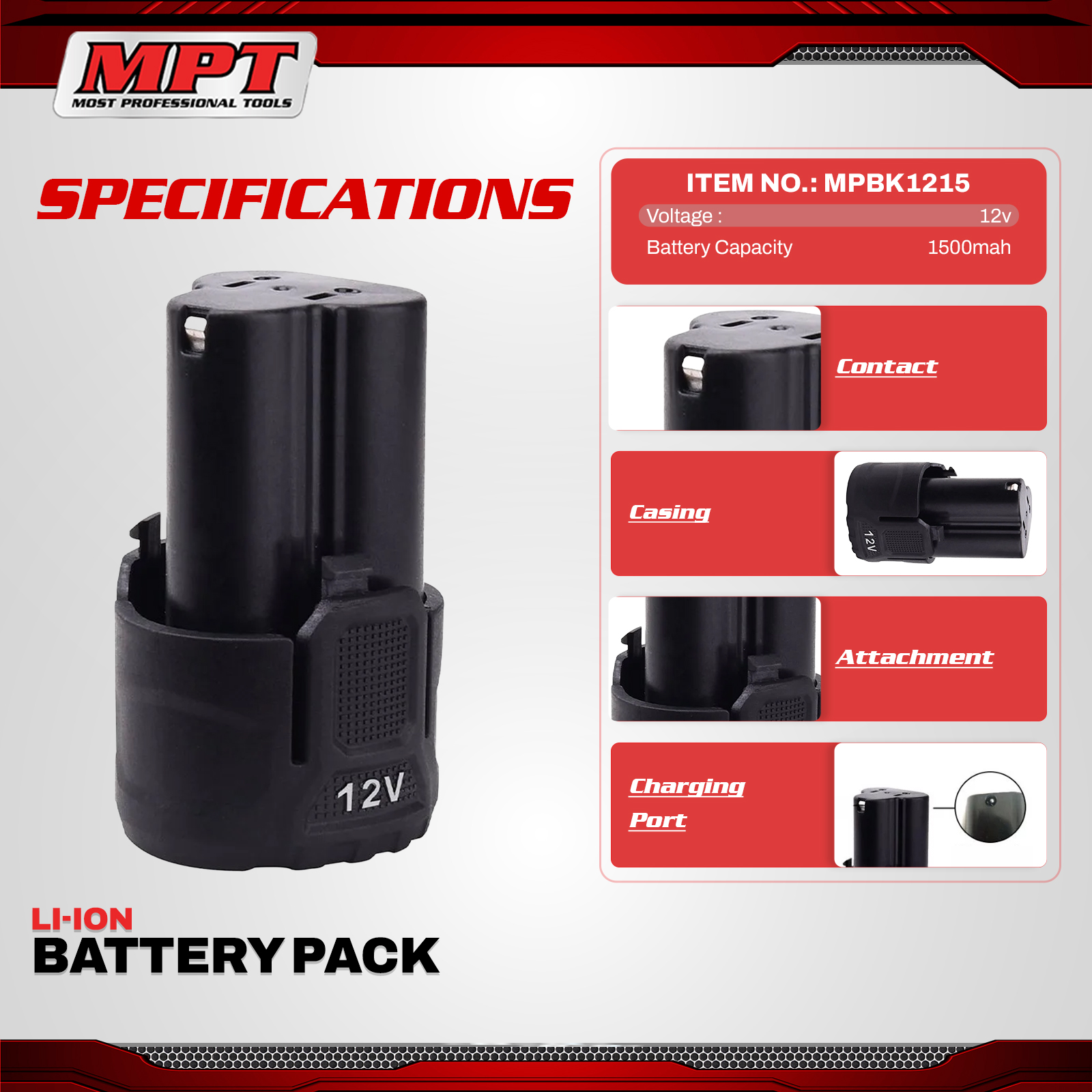 MPT MPBK1215 12V 1.5Ah Li-Ion Battery Pack - Image 2